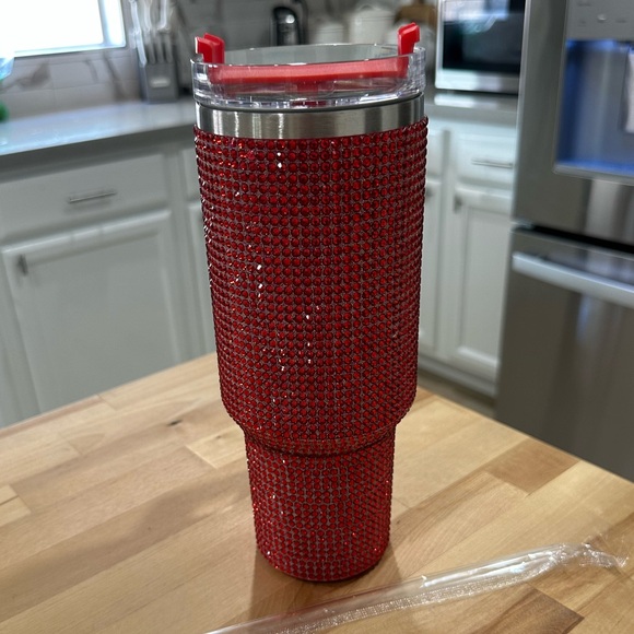New! Red Diamond Insulated Blinged Out 40oz. Tumbler Handle & Straw - Picture 7 of 16